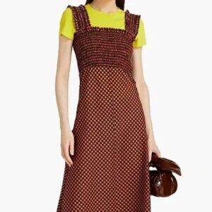 NWOT GANNI Seersucker Check Black/Orange Long Dress L $289